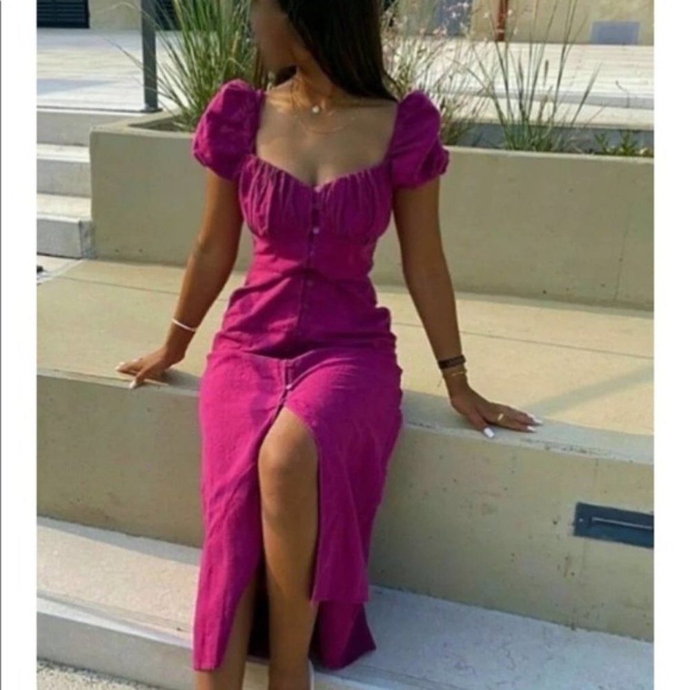 ZARA Plum Linen midi dress S